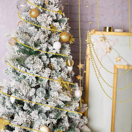 50 Feet Christmas Tree Beads Garland Artificial Pearl Strings for Decorating Plastic Beads Chain Roll for Xmas Home Fireplace Holiday Wedding DIY Decoration(Gold)
