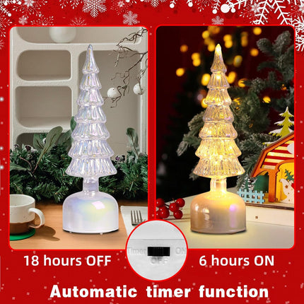 Glass Christmas Trees for Tabletop, Rotating Mercury Glass Christmas Tree Decor, Sparking Christmas Centerpiece Table Decorations, Battery Operated Lamp with Timer, Set of 2 Christmas Trees (Silver)
