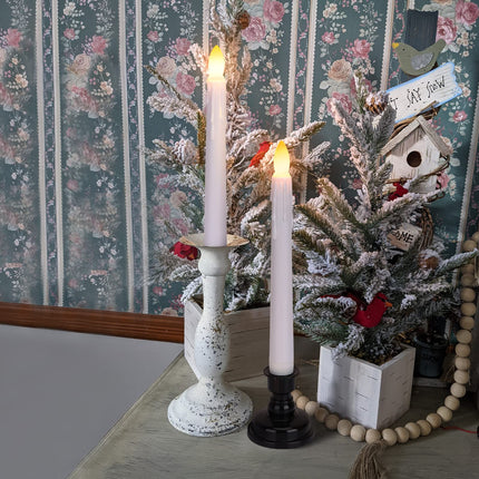 LED Battery Operated Window Candle with Remote & Timer Flickering Warm Light Christmas Flameless Taper Candles for Party Holiday Wedding Home Table Decoration (Pack of 6,White+Black Holder(A))…