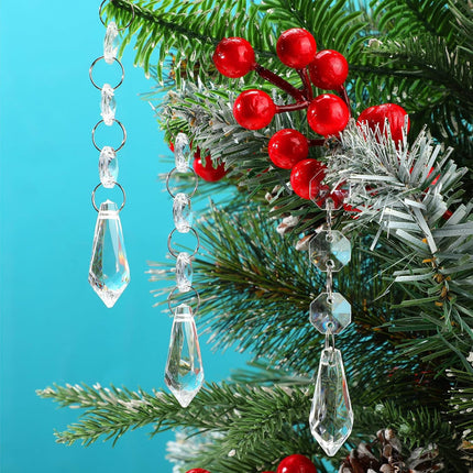 Nuogo 100 Pcs Christmas Hanging Crystals for Centerpieces Hanging Crystal Beads Chandelier Clear Crystal Garland Ornament Pendants Crystal Beads for Christmas Tree Wedding Party Home DIY Decoration