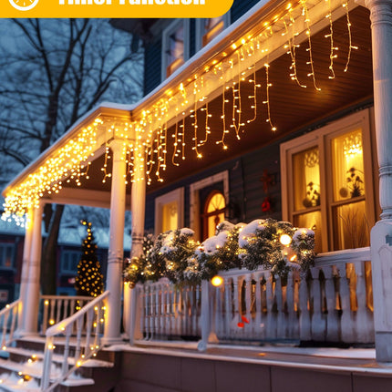 Minetom Icicle Lights for Outside, 66Ft 736 LED Warm White Christmas Lights with 138 Drops, Icicle Christmas Lights Outdoor with Remote and Timer, Christmas Lights for House Roof, Warm White