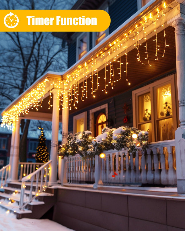 Minetom Icicle Lights for Outside, 66Ft 736 LED Warm White Christmas Lights with 138 Drops, Icicle Christmas Lights Outdoor with Remote and Timer, Christmas Lights for House Roof, Warm White
