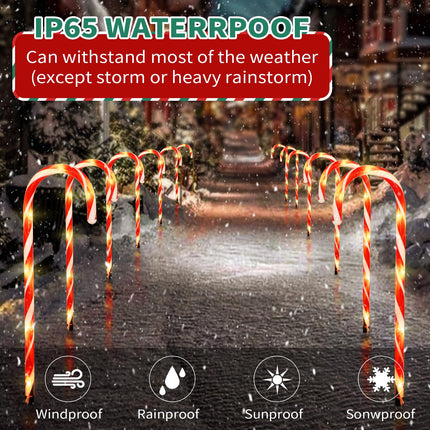 22" Candy Cane Lights Outdoor Pathway 2PK 12 PCS Candy Cane Christmas Decorations 8 Modes Solar Candy Cane Lights Total 15FT Christmas Pathway Lights Outdoor for Xmas Yard Garden Walkway Driveway