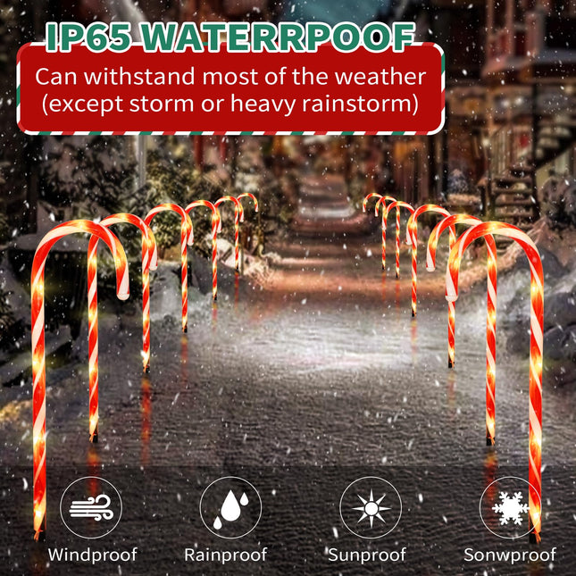 22" Candy Cane Lights Outdoor Pathway 2PK 12 PCS Candy Cane Christmas Decorations 8 Modes Solar Candy Cane Lights Total 15FT Christmas Pathway Lights Outdoor for Xmas Yard Garden Walkway Driveway