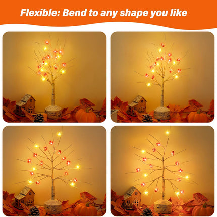 Christmas Table Decorations, Birch Trees with 18 LED Lights Maple Acorns Tree Artificial Birch Branches Battery Powered Lighted Birch Tree for Christmas Year Tabletop Indoor Home Room Decor