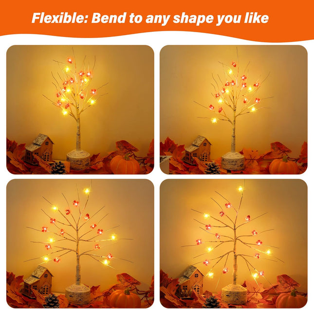 Christmas Table Decorations, Birch Trees with 18 LED Lights Maple Acorns Tree Artificial Birch Branches Battery Powered Lighted Birch Tree for Christmas Year Tabletop Indoor Home Room Decor