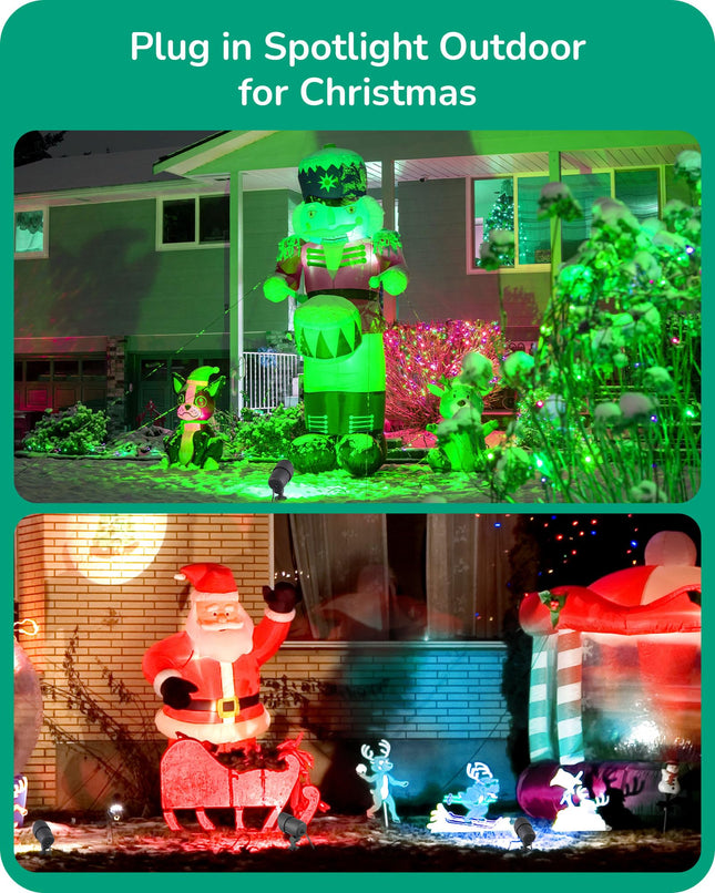 EDISHINE Christmas 120V Spotlight Outdoor, Plug in Outdoor LED Spot Light with 5 Lenses, 10W 900LM 5000K, One-Piece Die-cast Aluminum, IP65 Landscape Lighting for Holiday Yard Flag Tree