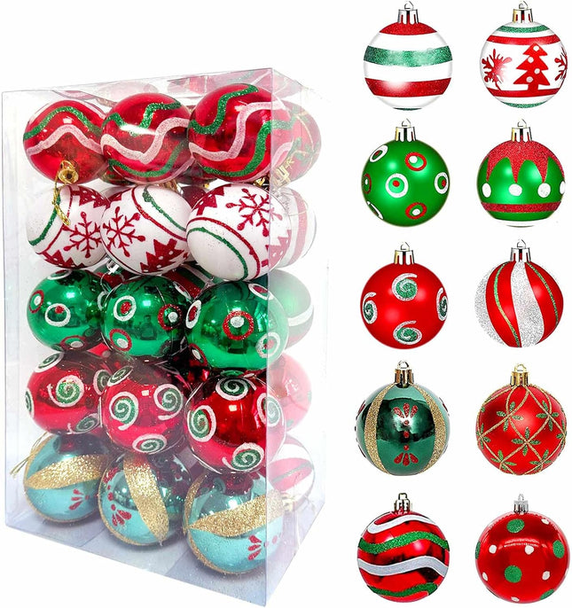 2.36"/60mm Christmas Balls Ornaments Set, 30 Pcs Christmas Tree Decorations Balls Muti-Color Shatterproof Hanging Christmas Ornaments for Xmas Party Christmas Holiday Party