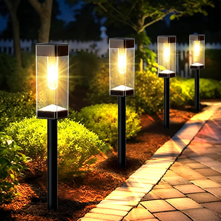 Solar Outdoor Lights, 6 Pack Solar Pathway Lights With Led Filament Bulb, Stainless Steel Waterproof Solar Lights For Outside