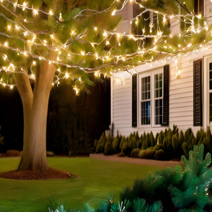 LUCKY SHINE 150 Warm White LED Christmas Lights, Commercial Grade 50 FT White Wire String Lights, for Indoor and Outdoor Use.