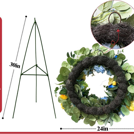 MUVIC Handmade Cemetery Wreath with Grave Holder, Artificial Flower Wreaths for Tombstone Decoration of Memorial Day/Mother's Day/Father's Day/Christmas,Blue,Yellow,White