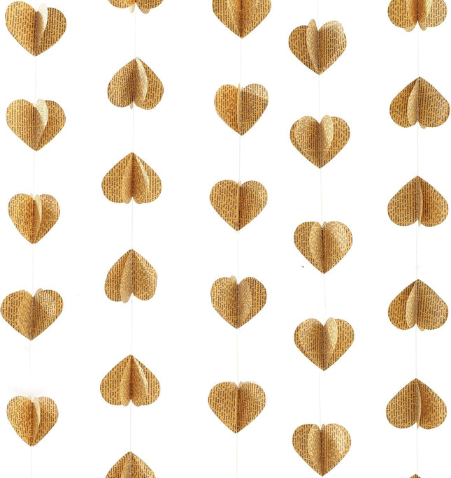 4 Pack 3D Heart Garland Vintage Pages Recycled Book Garland spaper Bunting Party Nursery Strand String Banner Wedding Holiday Christmas Garland Decorate (Vintage Heart)