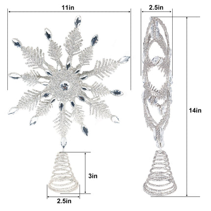 Christmas Tree Topper Glitter Snowflake Metal Hollow Christmas Tree Top for Christmas Tree Topper Decoration