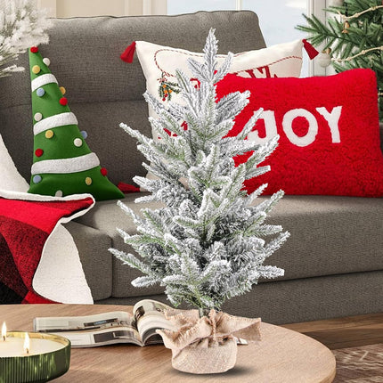 3FT Flocked Christmas Tree, Premium Xmas Tree with 496 PE&PVC Mixed Branch Tips, Unlit Premium Fir Christmas Tree for Home, Office, Party Decoration, White