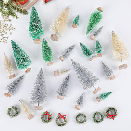 CCINEE 30pcs Christmas Tree Bottle Brush Trees, Miniature Plastic Pine Trees for Crafts Sisal Frosted Mini Christmas Trees Decor for Home Tabletop Ornaments