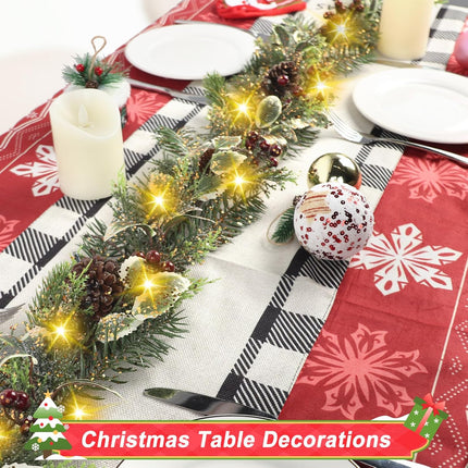 Artgar 6 Ft Christmas Garland, Pre-Lit Christmas Garland - Artificial Garland Christmas Decorations with 30 LED Lights Decorated with Pinecones, Berries for Mantels Dining Tables Porch Decor (Red)