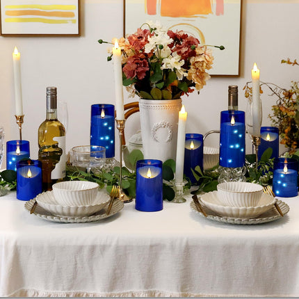 NURADA Flameless Candles: LED Pillar Candles - Acrylic Battery Candles with Remote and Timer for Wedding Party Valentine's Day Decor, Pack of 3 Blue