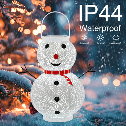 Christmas Decorations Solar Lantern - Hanging Snowman Solar Lantern Outdoor Waterproof , Metal Standing Solar Powered LED Lantern Decorative Lights for Outside Garden Yard Porch - White