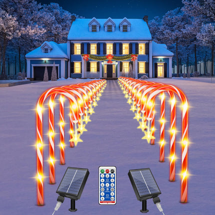 Christmas Solar Candy Cane Pathway Lights Decorations Outdoor Yard 24 Pcs Candy Canes Lights for Christmas Lawn Decorations Outdoor, 8 Modes & Timer with Stake Waterproof Lights for Lawn Front Yard