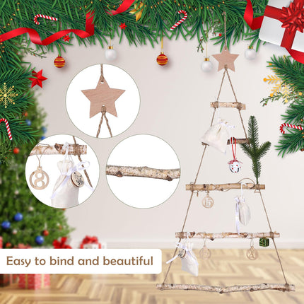 GWHOLE Christmas Decoration Hangers Christmas Wooden Branch Ladder Photo Display Hanger Wall Decoration for Decor Hanging with Star Topper