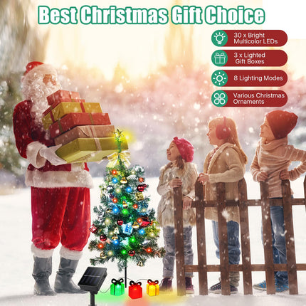 Solar Christmas Tree Decorations Outdoor Lights 2 Pack with 60 LED 44 Xmas Ornaments 6 Lighted Boxes 8 Modes 30Inch Mini Prelit Christmas Tree for Porch Pathway Yard Grave Cemetery Decor