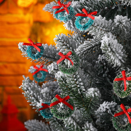 Dingion 24 Pieces Mini Christmas Wreaths with Bows Include 1 Inch Blue Green 1.2 Inch Grass Green for Christmas Tree Decoration (Simple Style)