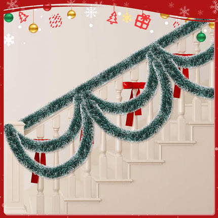 50FT Green Christmas Tinsel Garland Xmas Tree Garland Decorations Metallic Tinsel Glitter Twist Garland Hanging Streamers for Indoor Outdoor Decor Holiday Party Supplies(Green&White)