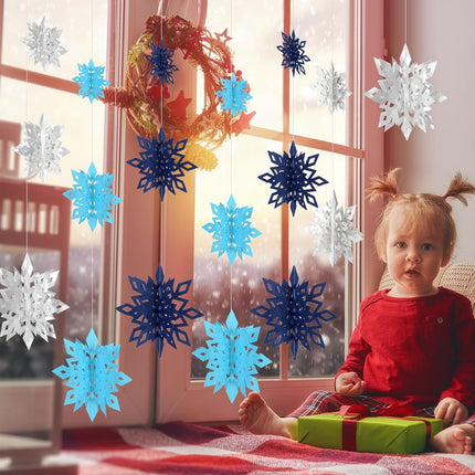 Christmas Hanging Snowflakes Decorations Clearance 3D Iridescent Paper Snowflakes Snow Flakes Garland for Winter Wonderland Frozen Christmas Birthday Party Decorations(18PCS)