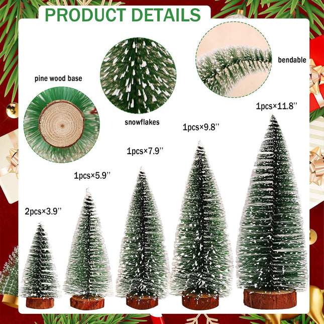 6 PCS Bottle Brush Trees Mini Christmas Trees Table Top Pine Tree Small Sisal Trees for Christmas Decor Dollhouse Decorations Artificial Snow Forest Trees Miniature Xmas Trees