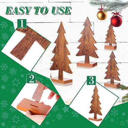 Sawysine 4 Pcs Wooden Christmas Tree Tabletop Decor Rustic Wood Christmas Trees Table Centerpieces Christmas Tiered Tray Decor Wood Trees with Rectangular Base for Xmas Winter Holiday (White)