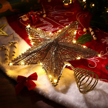 Christmas Tree Topper Star- Glitter Star Tree Topper Lighted with LED Wire Christmas Tree Decorations Christmas Tree Ornament Xmas Party Decoration (12 Inch,Golden)