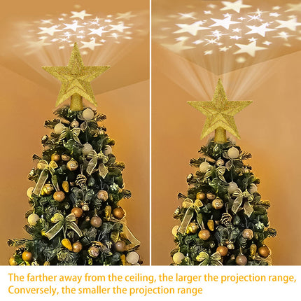 Sparkling Gold Christmas Tree Topper Lighted, 3D Hollow Xmas Tree Decorations, Christmas Tree Star Topper with 2 Projection Modes, Suitable for Party Festivals