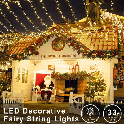 Warm White String Lights 33ft 100 LED with 8 Modes, Waterproof Plug in Twinkle Fairy Lights Indoor Outdoor for Holiday, Wedding Party, Birthday and Christmas Decor-Warm White