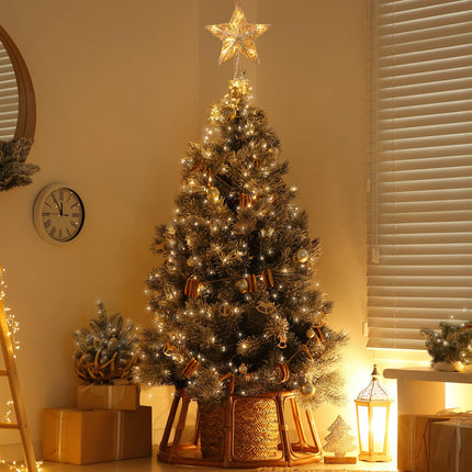 Christmas Star Tree Topper, Plug in 3D Star Tree Topper, 11”Golden Glittered Metal Hollow Designed Built-in 10 Bulbs String Lights for Christmas Tree Decorations