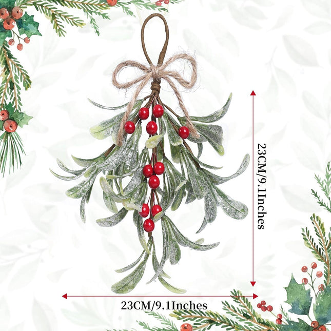 2 PCS Christmas Mistletoe Decor, Artificial Mistletoe Ornament Mistletoe Hanging Decorations Glitter Christmas Tree Accessories Dry Leaf Hanging Decoration for Christmas Party Tree Door