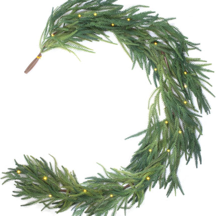 Jin&Bao 6FT Real Touch Norfolk Pine Garlands, Christmas Garland with Lights, Christmas Decorations for Mantel Stairs Table Runner Outdoor Indoor Winter Decor, 50 LED with Timer 8 Modes