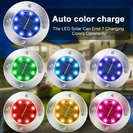 K.E.J. Solar Ground Lights, 8 Pack, Waterproof Outdoor Lights for Garden Yard Patio Pathway Driveway Deck, Multicolor Solar Disk Lights