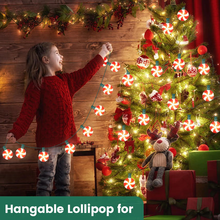 SURAIELEC Christmas Lollipop Pathway Lights Outdoor, 25FT Set of 20 LED Peppermint Candy Lights with Stakes, Connectable Waterproof Walkway Lights for Lawn, Driveway, Yard, Christmas Tree, UL Listed