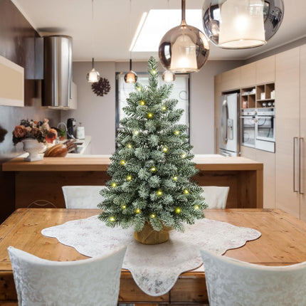 2 ft Mini Christmas Trees with 25 F5 LED Lights, 24" Decorated Burlap Artificial Tabletop Christmas Trees Home Party Decoration for Kitchen Dining Room Window