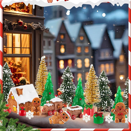 Sawysine 64 Pcs Christmas Miniatures Figurines Santa Xmas Garden Miniature Ornaments Kit Snowman Christmas Fairy Resin Ornaments Pine Tree for Christmas Garden Accessories(Gingerbread Man)