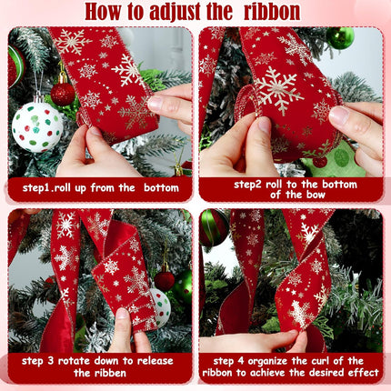 Riceshoot Extra Long Christmas Tree Topper 13 x 53 Inch Large Red Ribbon Topper Bow for Wreath White Snowflake Burlap Bow for Christmas Xmas Tree Decoration Front Door Home Holiday Decor(Christmas)