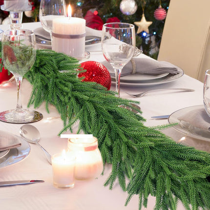 Norfolk Pine Garland, Realistic Christmas Garland, Dense Real Touch Norfolk Pine Garland Faux Cedar Garland Artificial Realistic Greenery Christmas Garland for Mantle Fireplace Table Wall