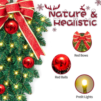 2 Pack Christmas Teardrop Swags Trim, Artificial Pine Swag with Bowknot, Red Berries and Pinecone, Winter Pine Needles Swag Greenery Cedar Swag for Xmas Table Door Decor (Green&Red)