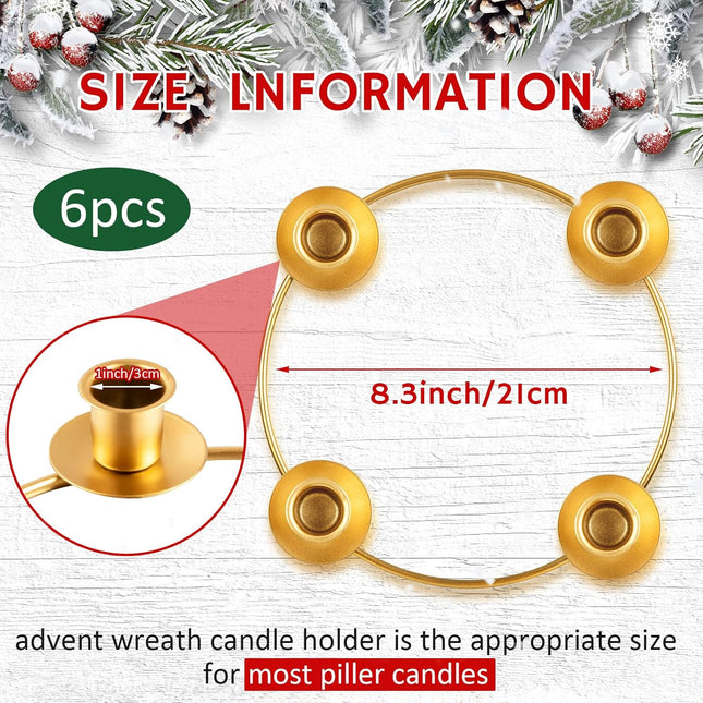 6 Pieces Christmas Advent Wreath Ring Advent Ring Candle Holder Gold Candle Wreaths Rings Xmas Metal Wrought Iron Candlestick Taper Metal Candle Holder for Christmas Advent Home Table Decorations