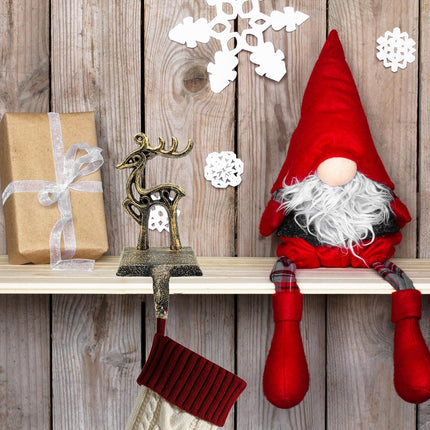 6 Pieces Reindeer Christmas Stocking Holder Christmas Hooks Skid Mantel Hooks Hanger for Fireplace Standing Christmas Decorations