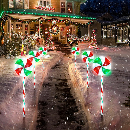 RJZZ 29" Lollipop Lights Christmas Outdoor 3 Pack Candy Cane Lights Outdoor Pathway 8 Modes Solar Peppermint Lights 10FT Christmas Pathway Lights Outdoor for Christmas Yard Garden Walkway Driveway