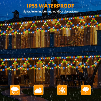 XTF2015 Christmas Lights Outdoor Color Changing 40FT 380 LED Christmas String Lights Extendable 8 Modes, Waterproof Half-Round Christmas Lights for House Roof Eaves Garden Patio(Multicolor)