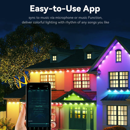 Honche Permanent Outdoor Lights Christmas Lights Outdoor Permanent Christmas Lights Multicolor Warm White Color Changing 213 Modes Waterproof Music Sync Timer Dimmable (54ft with 36 Lights)