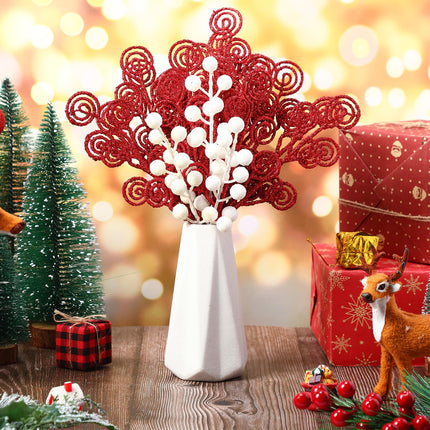 80 Pcs Red White Christmas Berry Stems Artificial Glitter Christmas Curly Candy Picks Ornaments Decorative Christmas Picks and Sprays for Xmas Tree Wreath Crafts Vase Filler Home