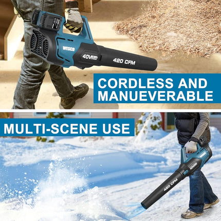 20V Blower Cordless Leaf Blower, 420 CFM 2Pcs 2.0Ah Battery Lightweight Leaf Blower Brushless Snow Blower Handheld Sweeper for Blowing Leaves, Dust, Snow Debris, Yard, Hard to Clean Corner